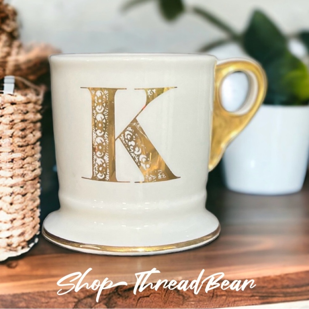 Classic "K" {Anthro} Gold Initial Mug | Anthropologie Monogram Coffee + Tea Cup